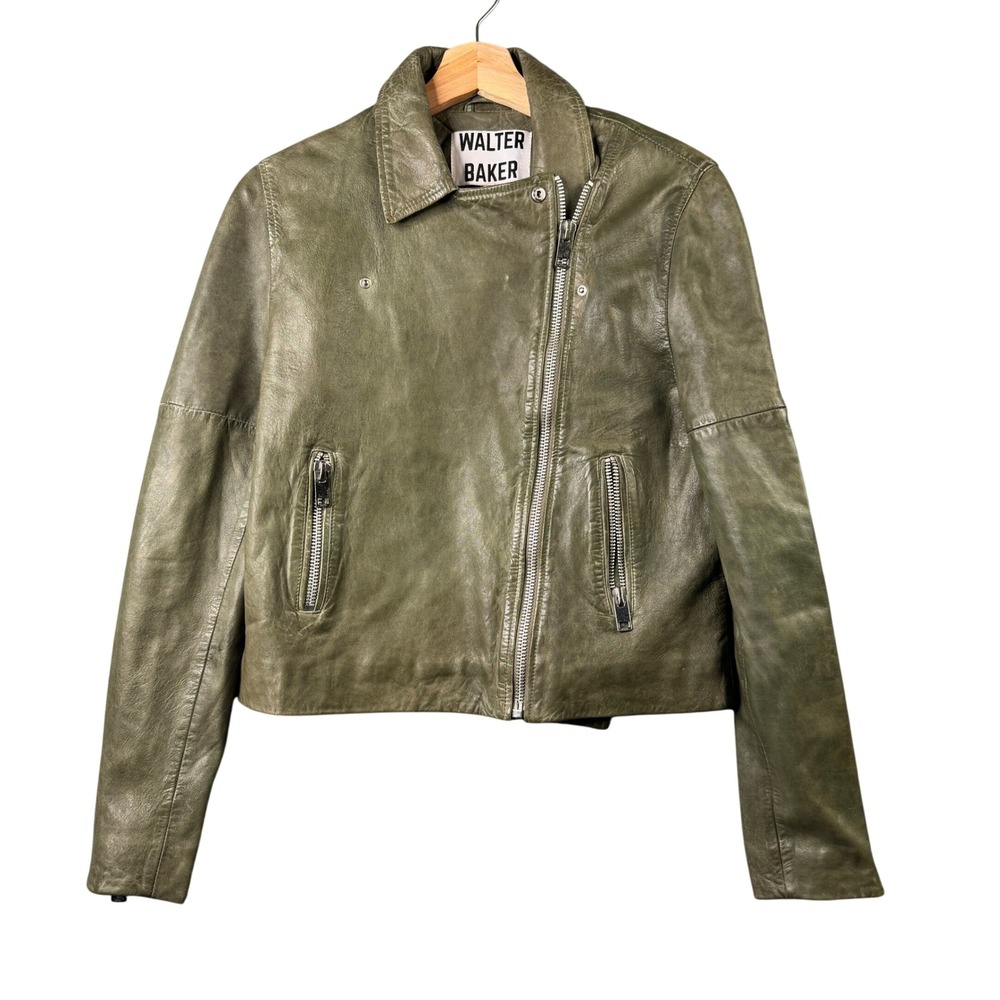 Walter Baker Mens Olive Green Lamb Leather Moto Jacket WB30409 Size M